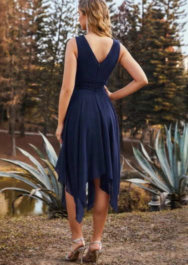 Elegant Burgundy Asymmetrical Dress – Summer Flowy Midi Dress for Women