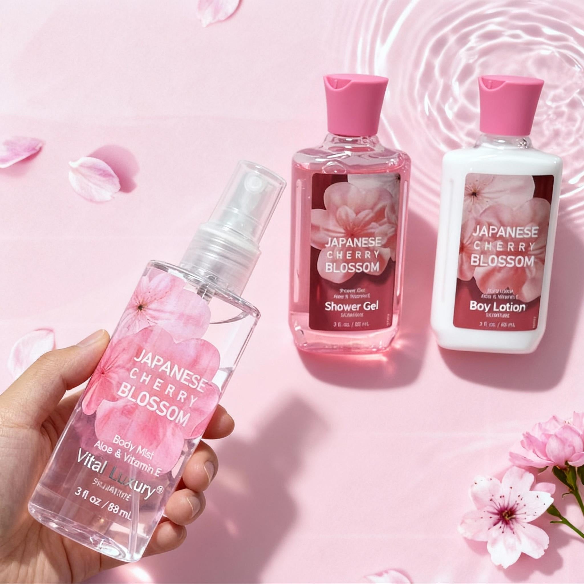 Cherry Blossom Spa Gift Set for Women – Shower Gel, Lotion & Body Mist