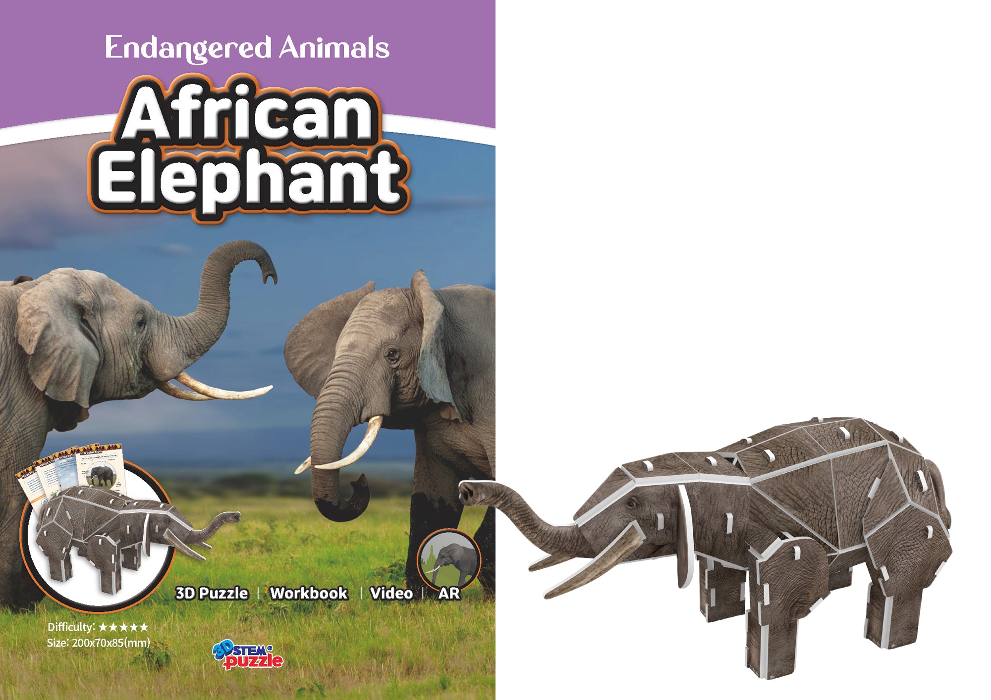 African Elephant 3D STEM Puzzle for Kids – Endangered Animals Educational Kit
