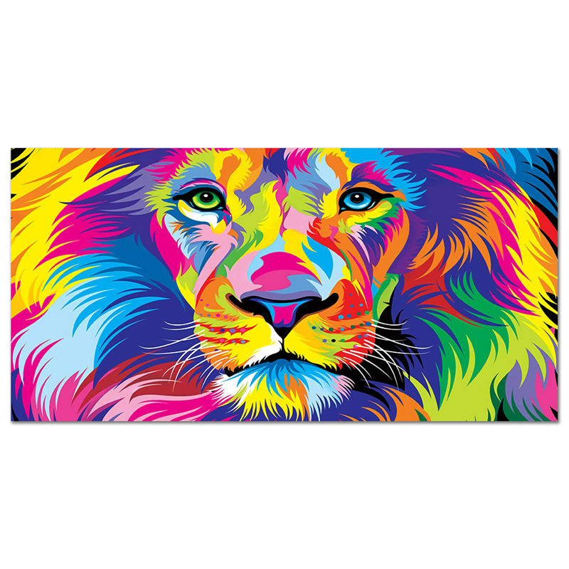 Colorful Lion Canvas Wall Art – Modern Animal Poster for Living Room Decor
