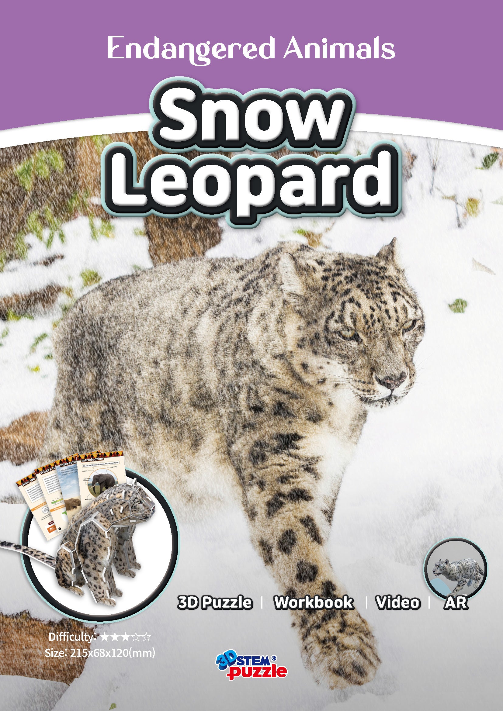 Snow Leopard 3D STEM Puzzle for Kids – Educational Animal Kit with AR