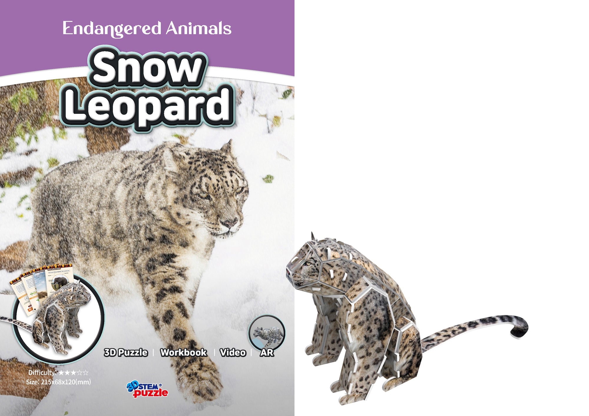 Snow Leopard 3D STEM Puzzle for Kids – Educational Animal Kit with AR