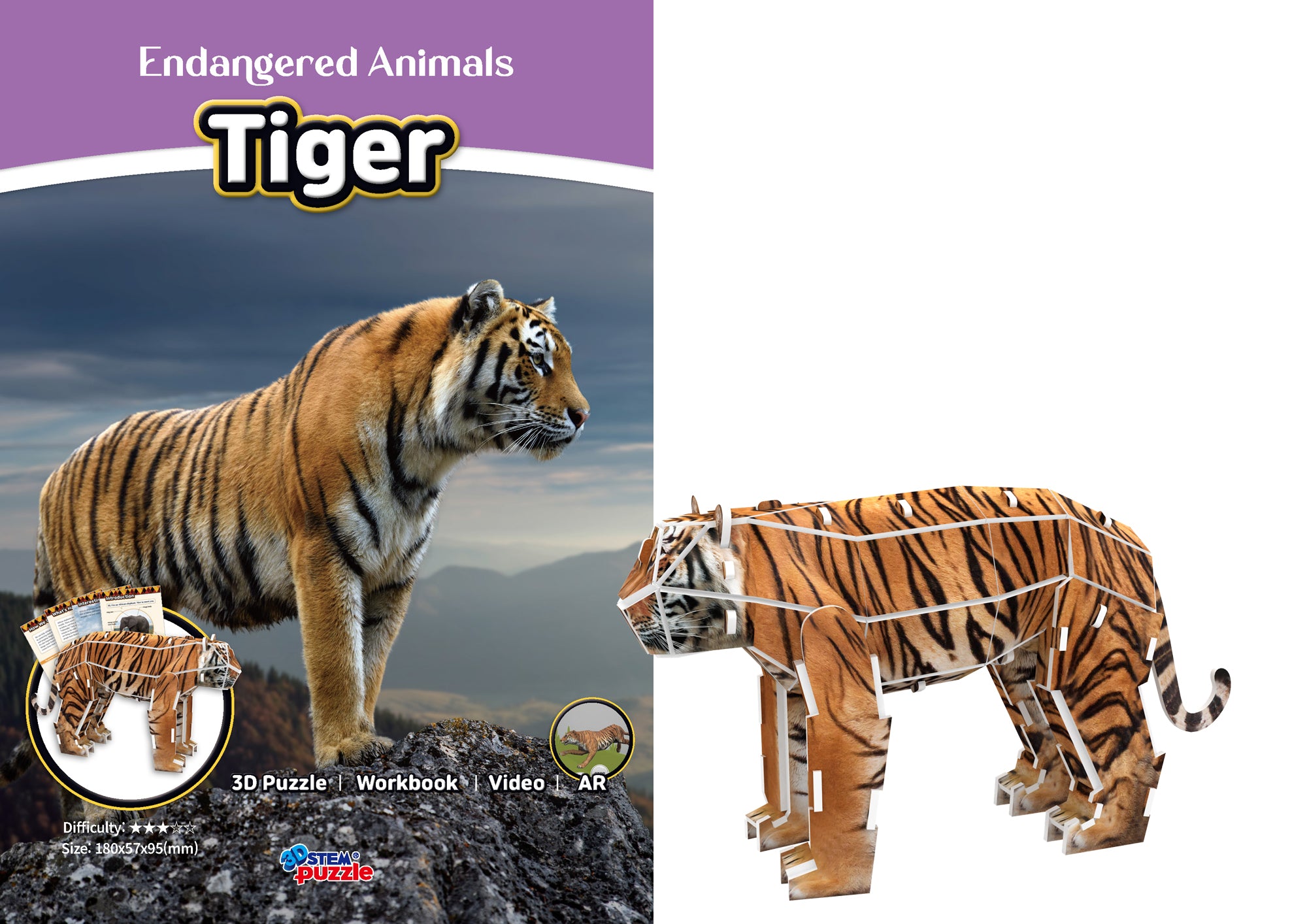 Tiger 3D STEM Puzzle for Kids – Educational Animal Kit with AR