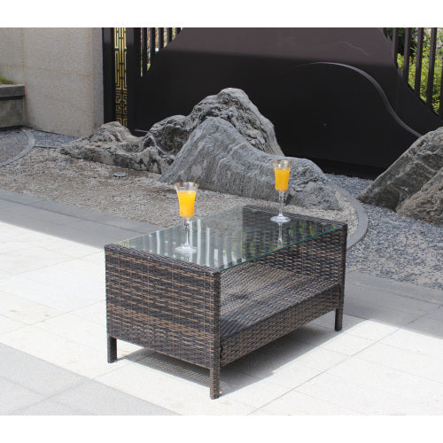Outdoor Wicker Coffee Table with Tempered Glass – Patio Garden Furniture