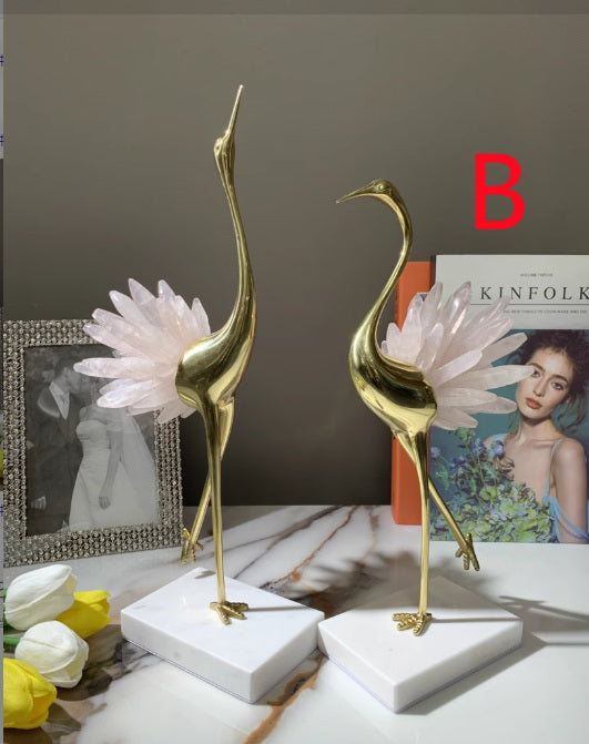 Luxury Crystal Crane Statue – Modern Bird Sculpture Home Decor