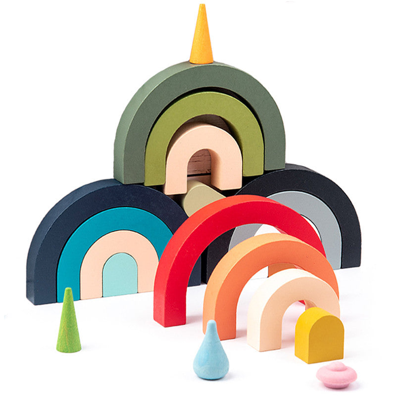 Montessori Wooden Rainbow Stacking Toy – Educational Building Blocks for Kids