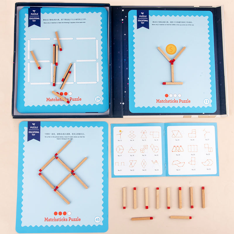 Montessori Matchstick Puzzle Game – Educational Thinking Brain Teaser Toy for Kids