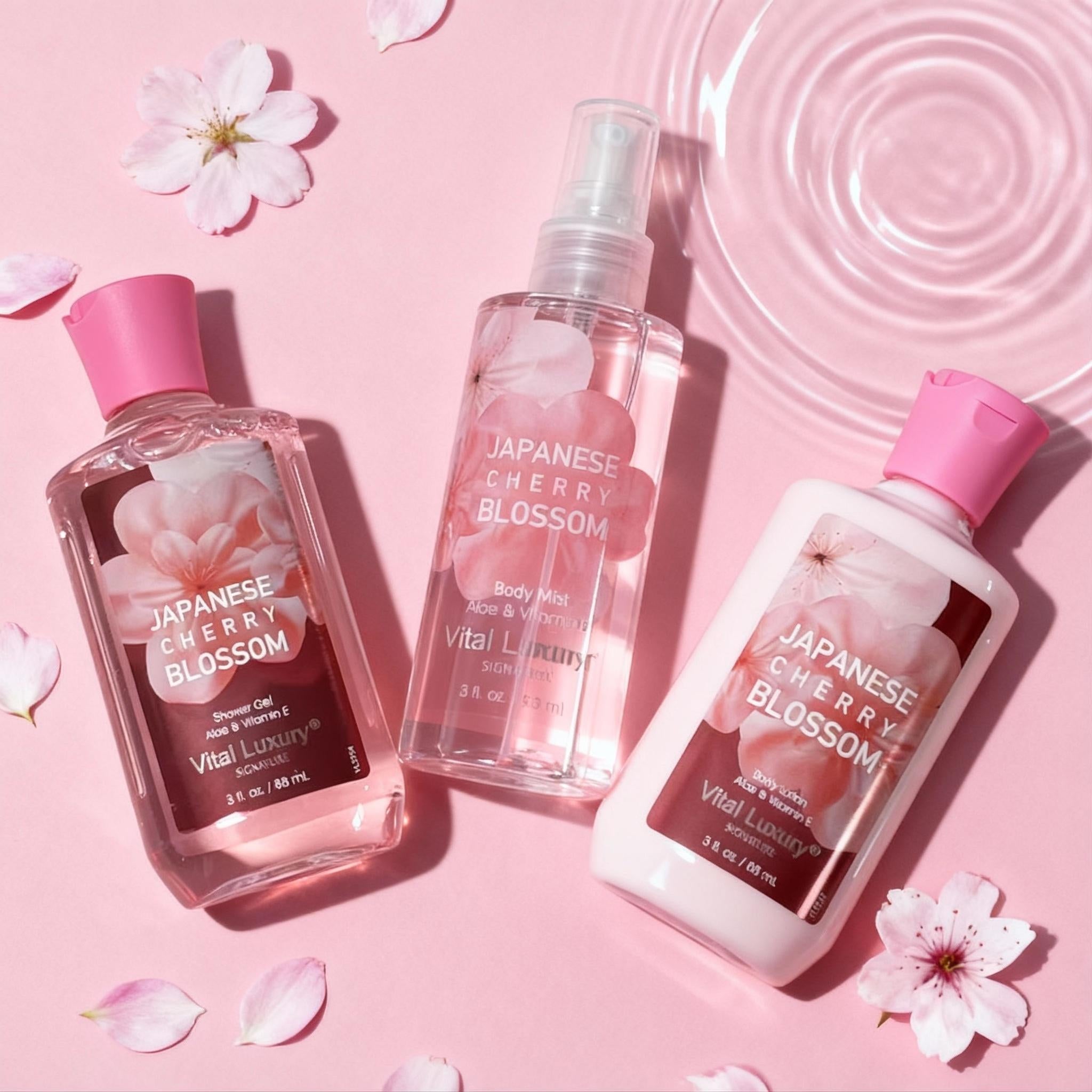 Cherry Blossom Spa Gift Set for Women – Shower Gel, Lotion & Body Mist