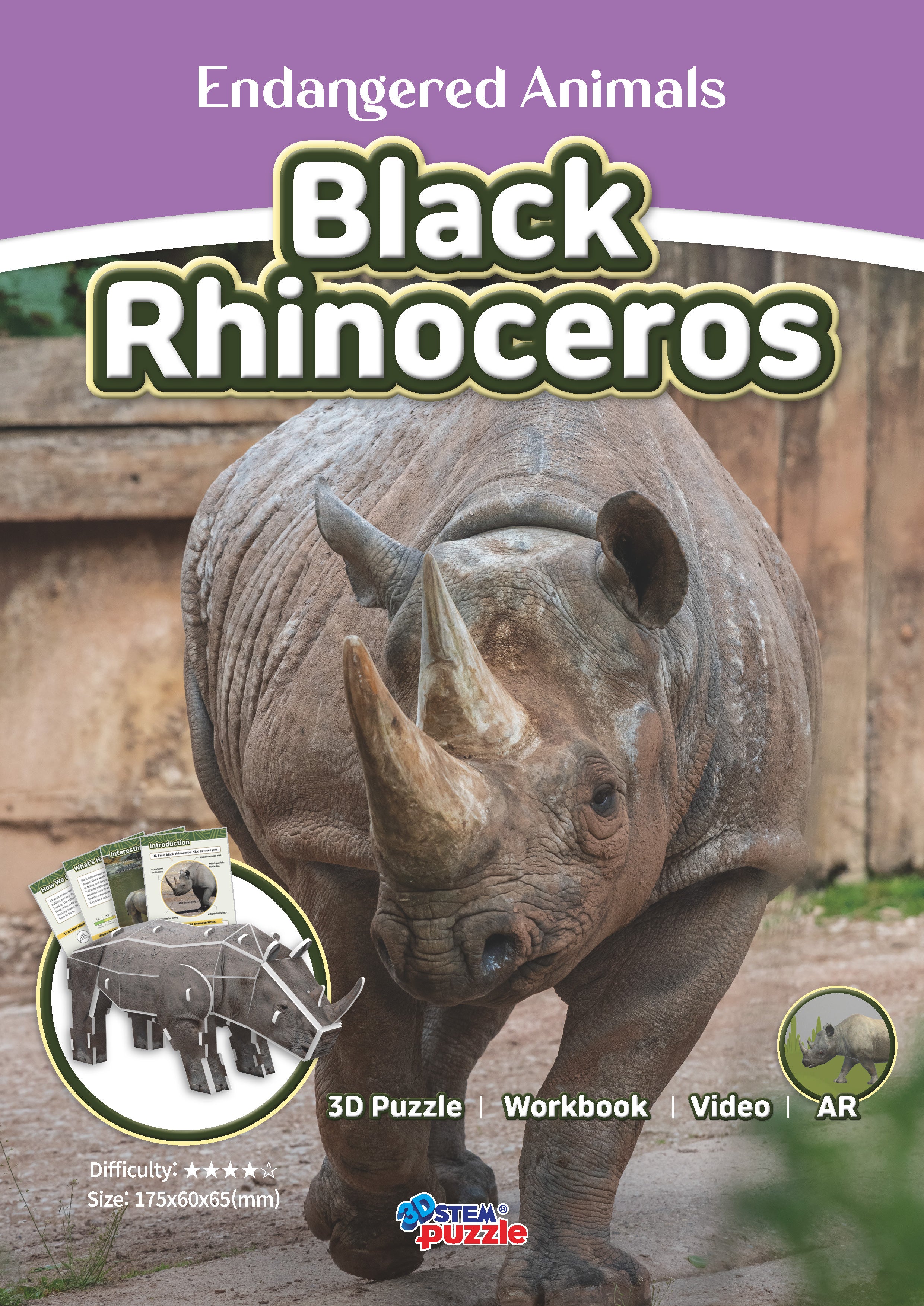 Black Rhinoceros 3D STEM Puzzle for Kids – Endangered Animals Educational Kit