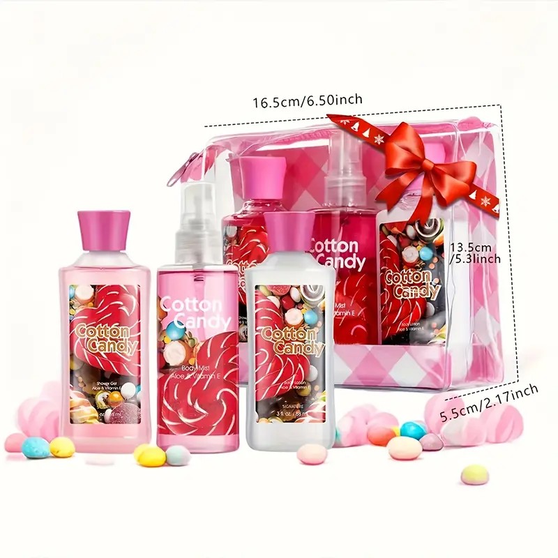 Cotton Candy Spa Gift Set – 3-Piece Body Care Travel Kit