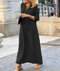 Women Long Sleeve Maxi Shirt Dress – Loose V Neck Casual Dress