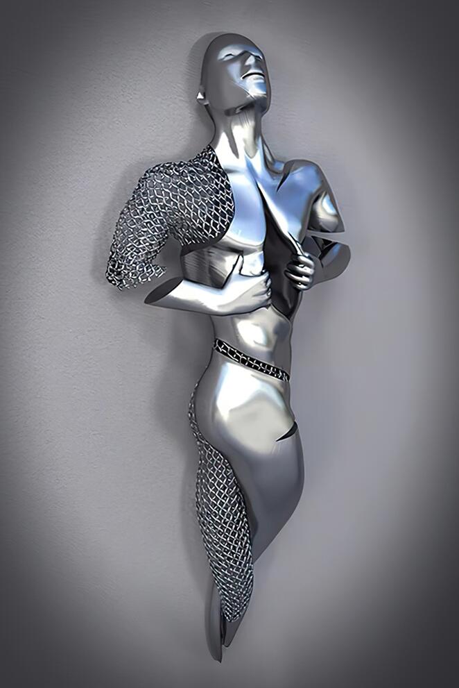 Abstract Metal Body Canvas Wall Art – Modern Sculpture Poster for Home Decor