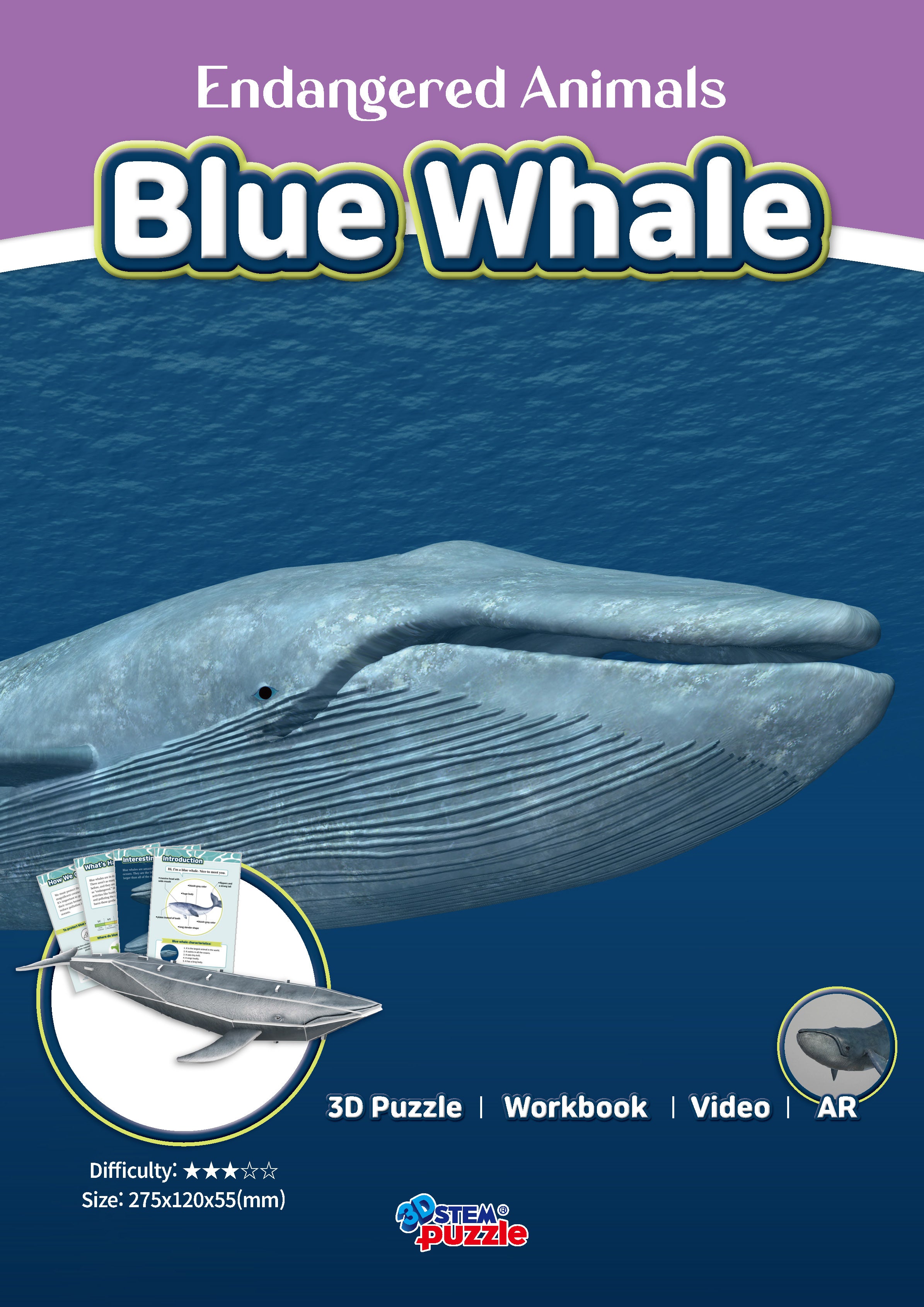 Blue Whale 3D STEM Puzzle for Kids – Endangered Animals Educational Kit