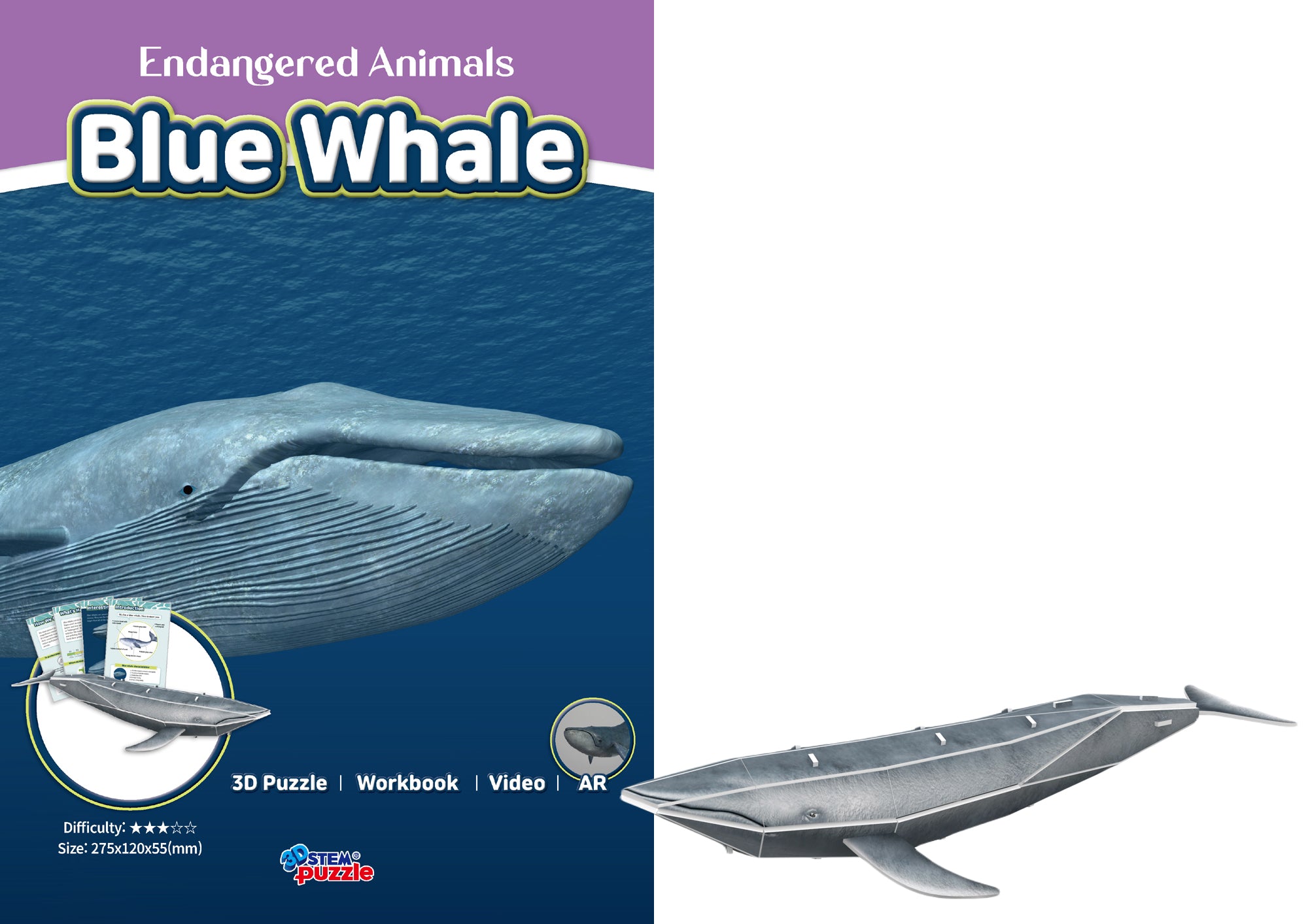 Blue Whale 3D STEM Puzzle for Kids – Endangered Animals Educational Kit