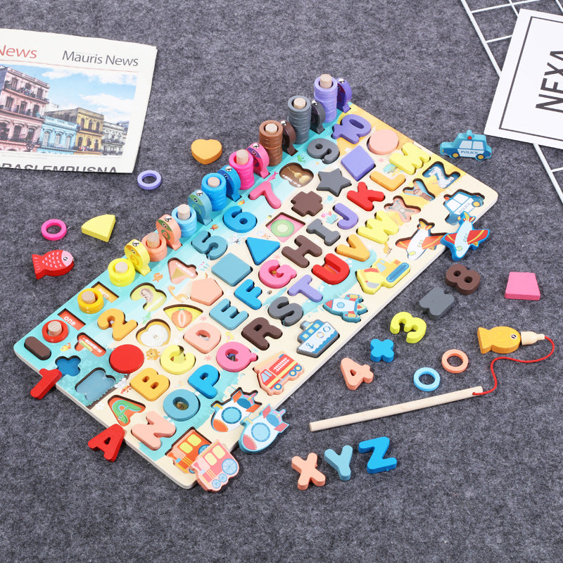 Montessori Alphabet & Number Learning Board – Wooden Educational Puzzle Toy for Kids