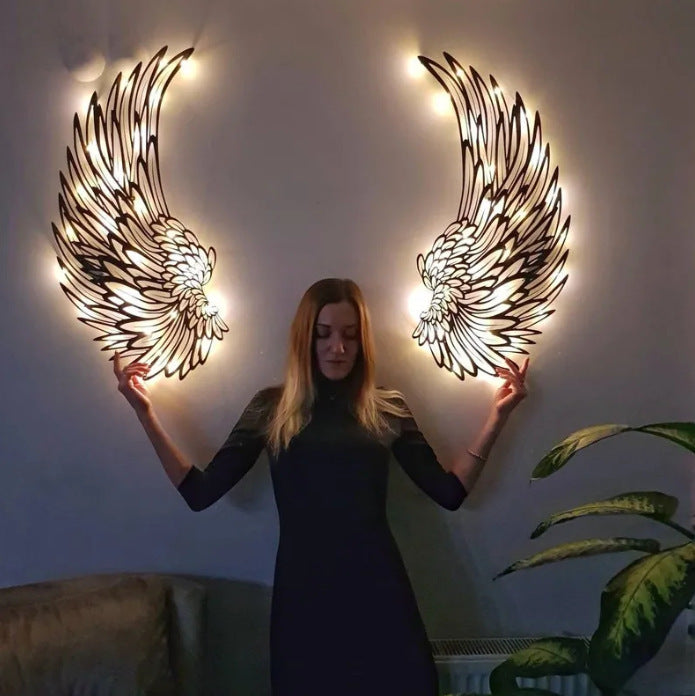 Angel Wings Metal Wall Decor with LED Lights – Modern Wing Wall Art