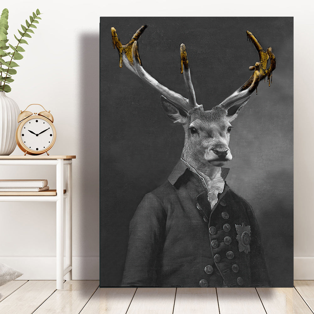 Black Deer Canvas Wall Art – Modern Wildlife Poster for Living Room Decor