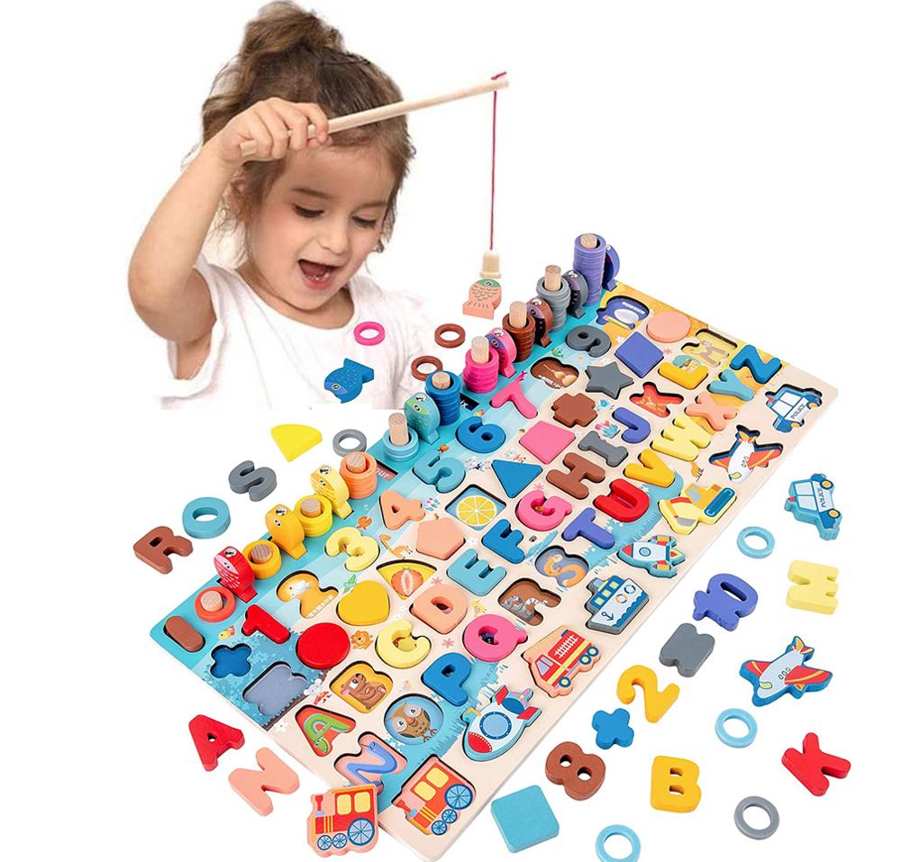 Montessori Alphabet & Number Learning Board – Wooden Educational Puzzle Toy for Kids
