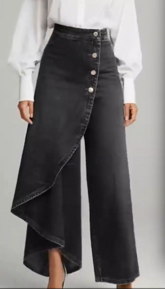 High Waist Ruffle Wide Leg Jeans Pants