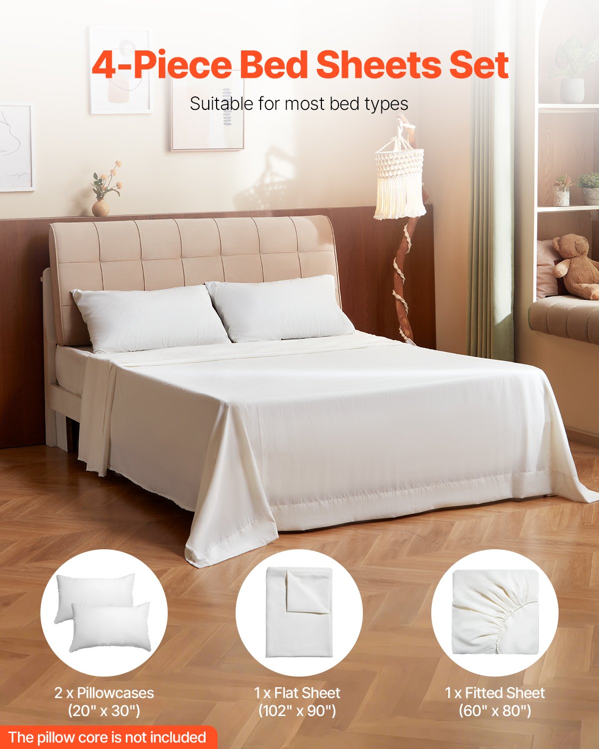 Luxury 4-Piece Bed Sheet Set – Queen Size Microfiber Bedding with Deep Pocket
