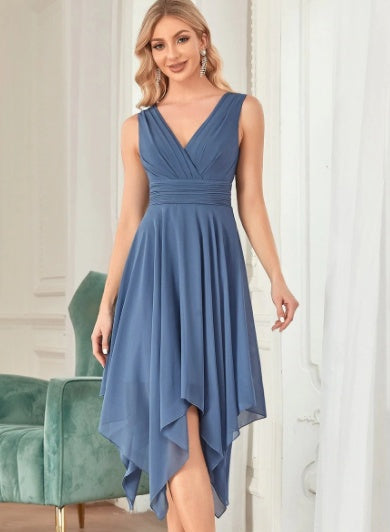 Elegant Burgundy Asymmetrical Dress – Summer Flowy Midi Dress for Women