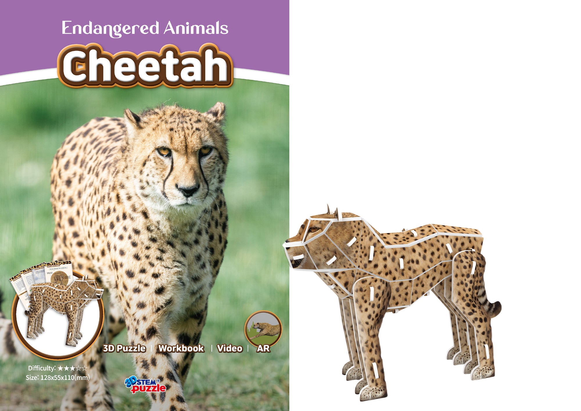 Cheetah 3D STEM Puzzle for Kids – Endangered Animals Educational Kit