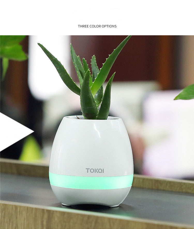 Plant Pot Bluetooth Speaker – Touch Sensor Music Flower Pot with LED Light