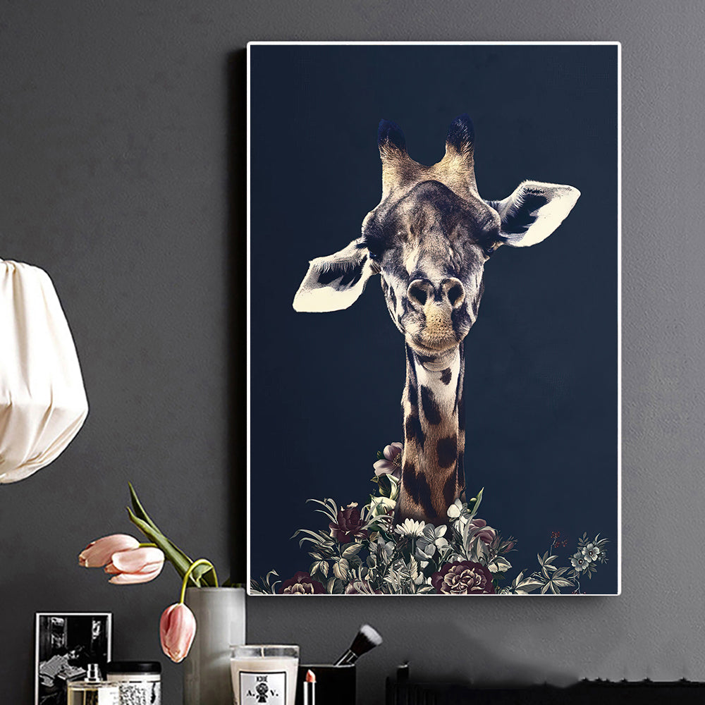Black Deer Canvas Wall Art – Modern Wildlife Poster for Living Room Decor