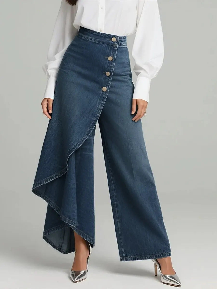 High Waist Ruffle Wide Leg Jeans Pants