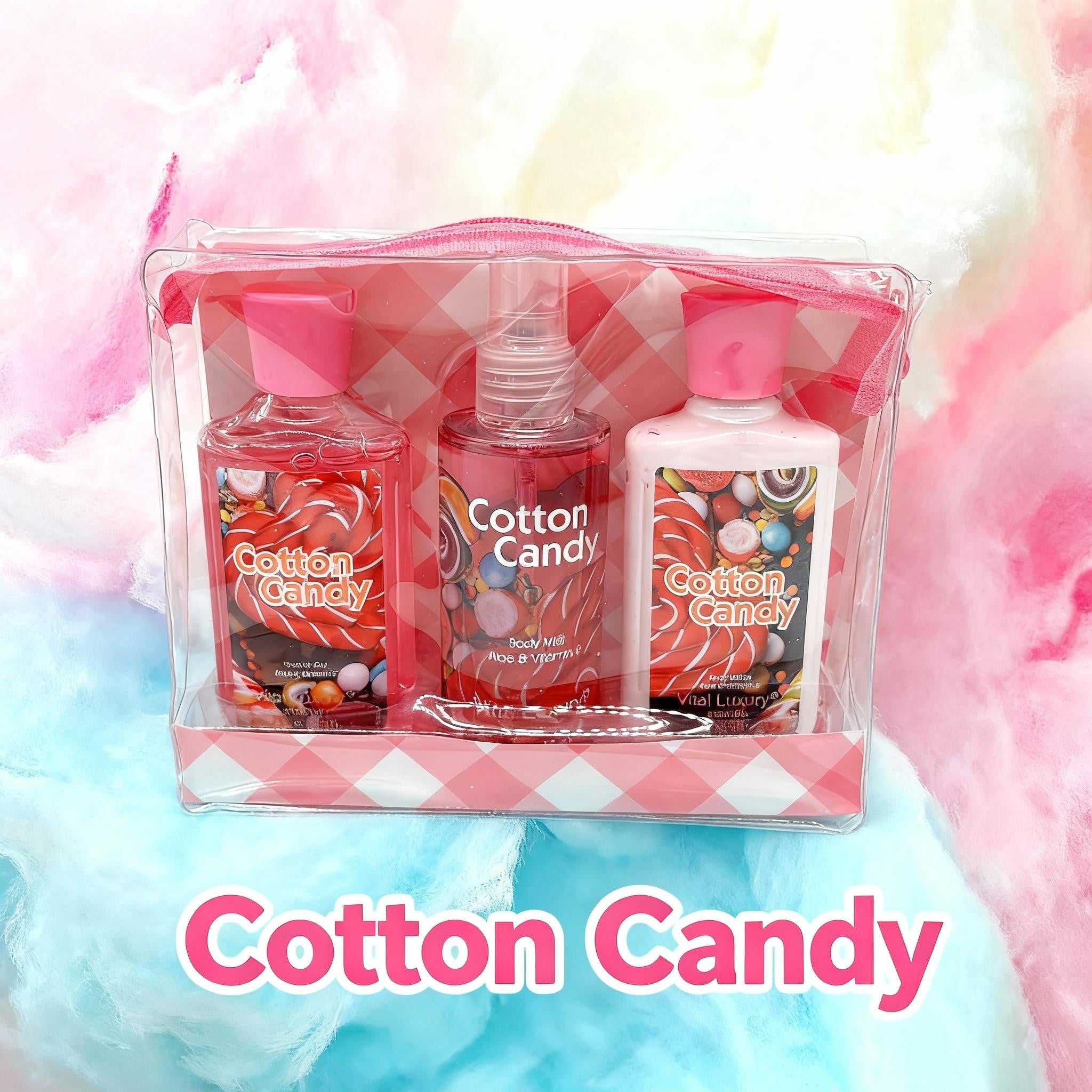 Cotton Candy Spa Gift Set – 3-Piece Body Care Travel Kit