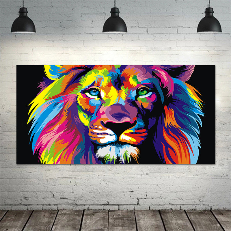 Colorful Lion Canvas Wall Art – Modern Animal Poster for Living Room Decor