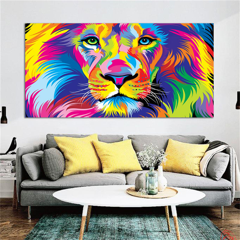 Colorful Lion Canvas Wall Art – Modern Animal Poster for Living Room Decor