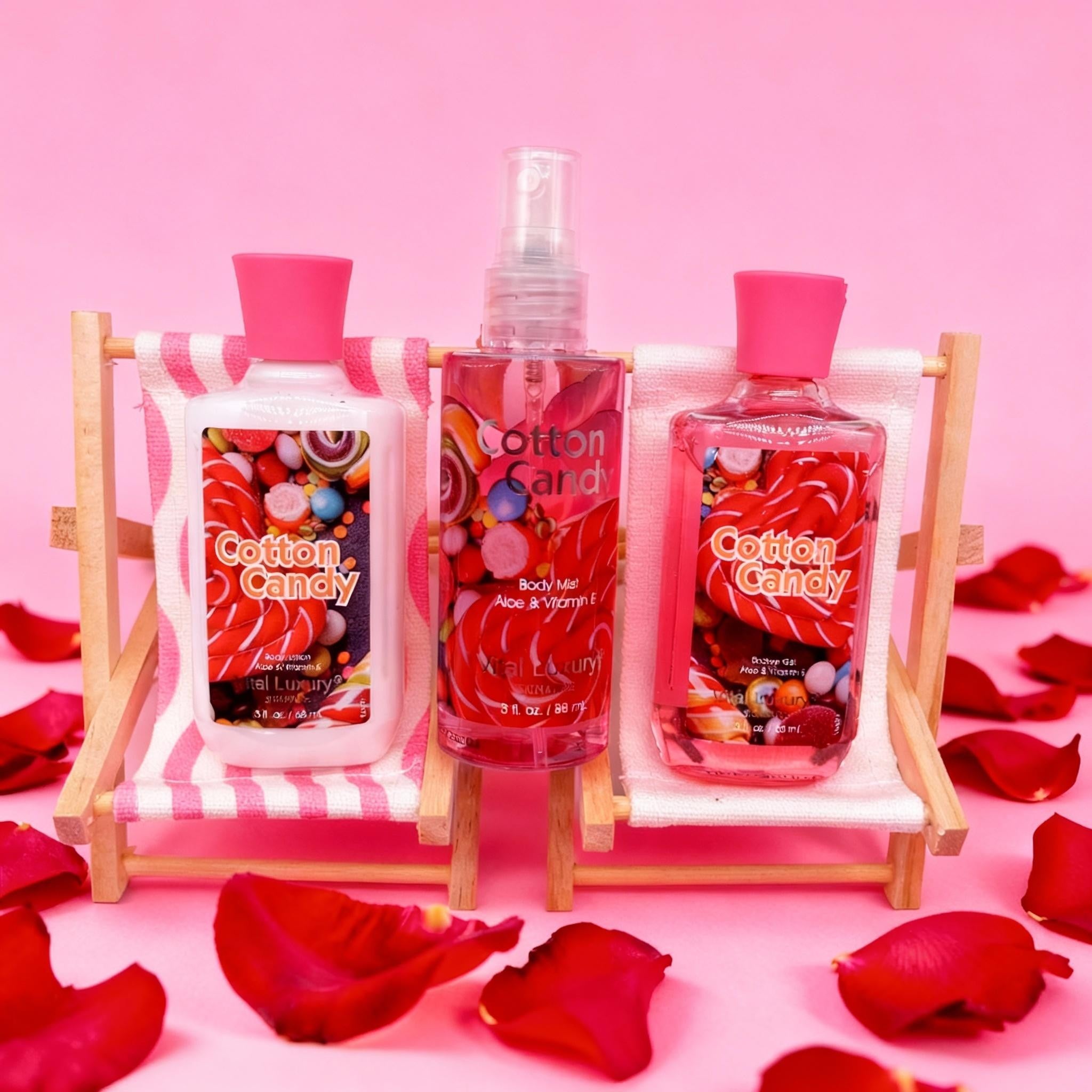 Cotton Candy Spa Gift Set – 3-Piece Body Care Travel Kit