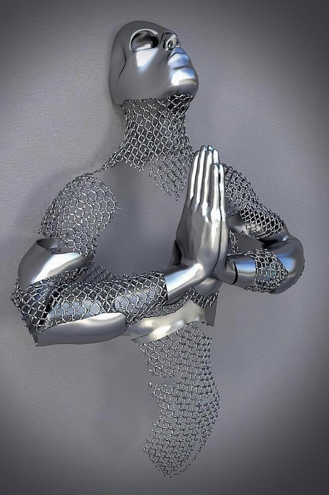 Abstract Metal Body Canvas Wall Art – Modern Sculpture Poster for Home Decor