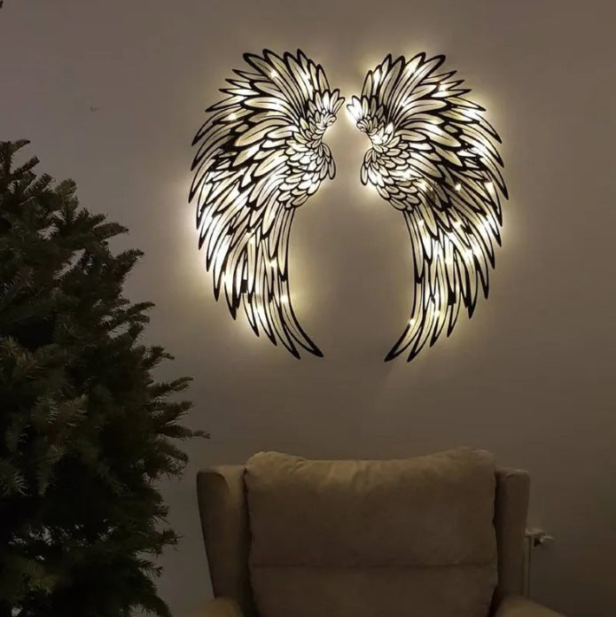 Angel Wings Metal Wall Decor with LED Lights – Modern Wing Wall Art