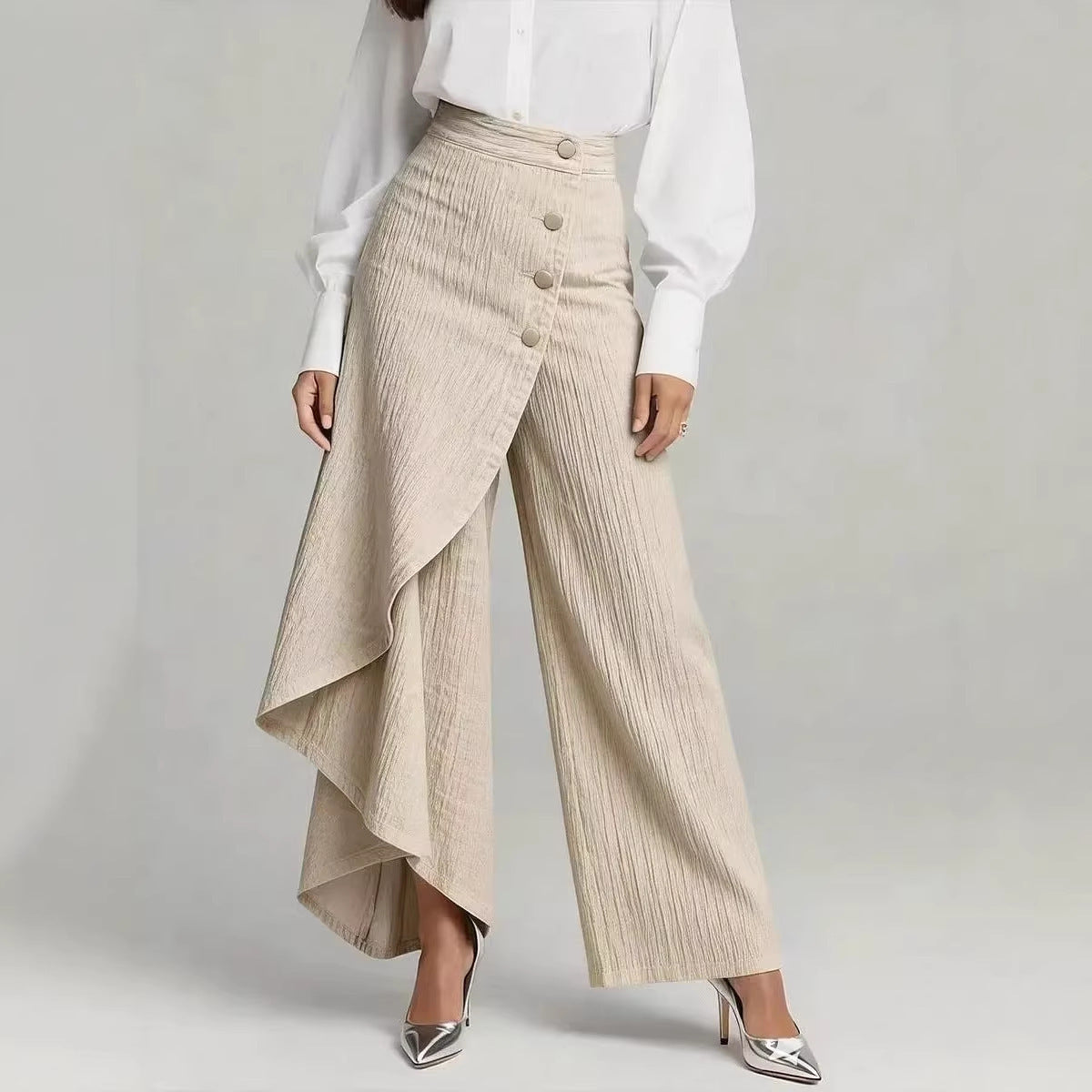 High Waist Ruffle Wide Leg Jeans Pants