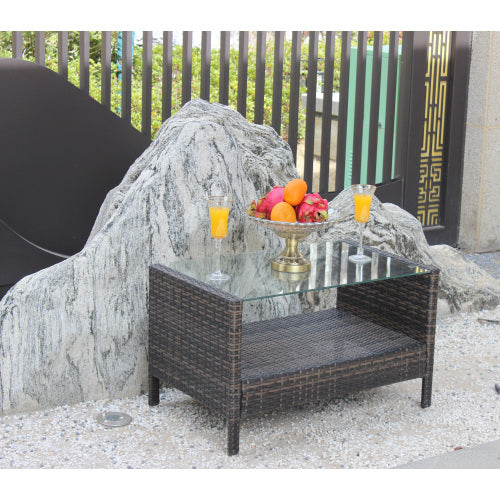 Outdoor Wicker Coffee Table with Tempered Glass – Patio Garden Furniture