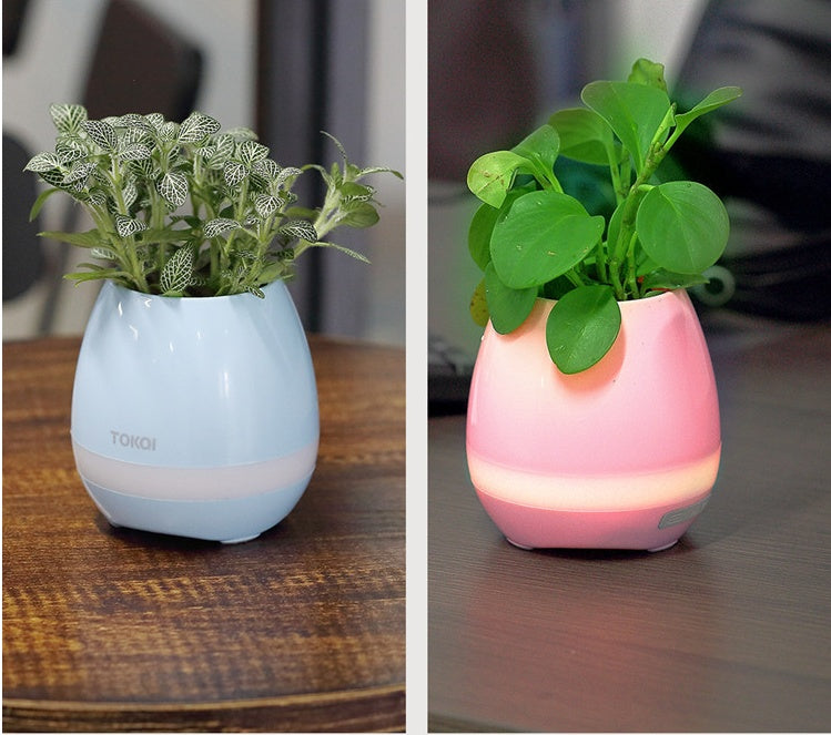 Plant Pot Bluetooth Speaker – Touch Sensor Music Flower Pot with LED Light