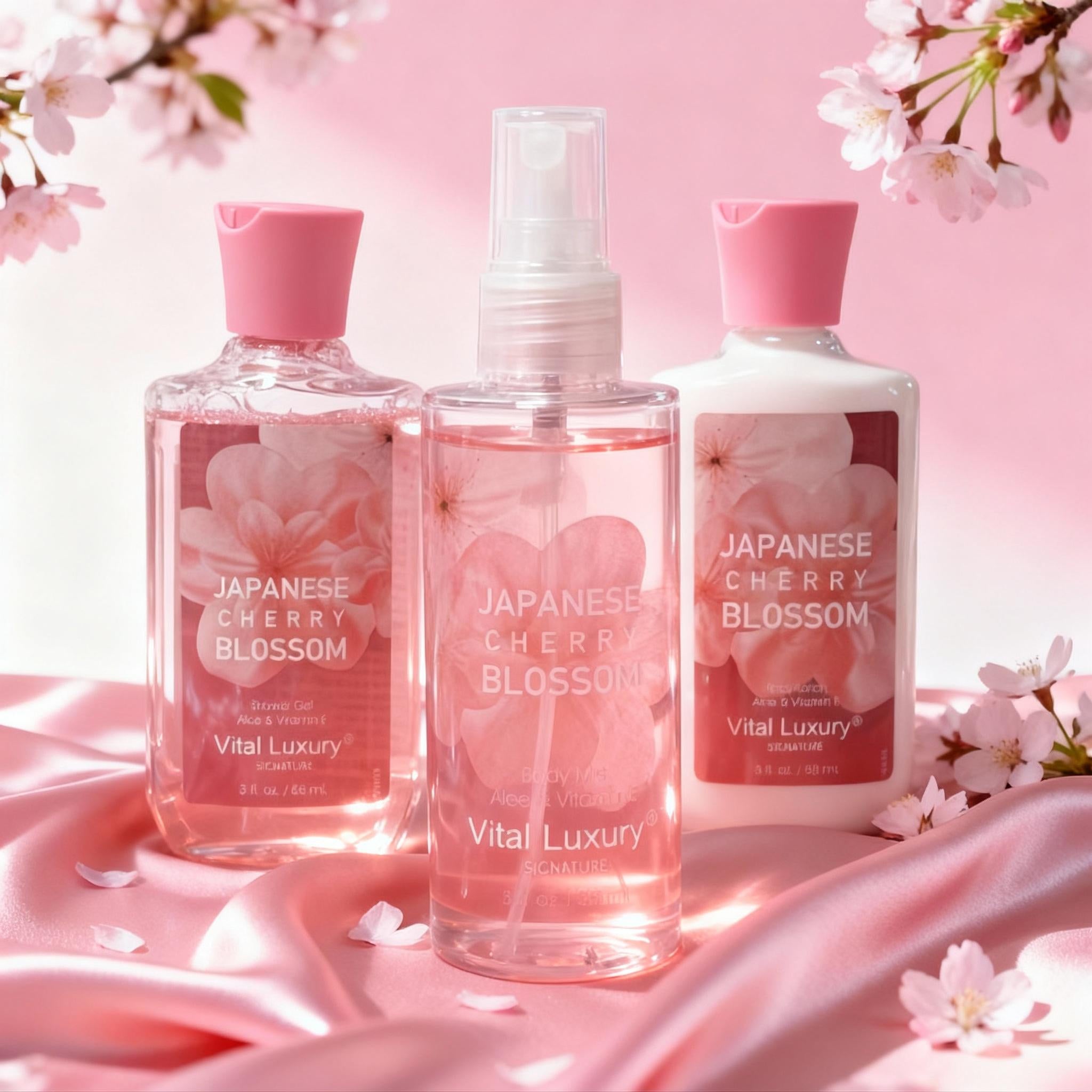Cherry Blossom Spa Gift Set for Women – Shower Gel, Lotion & Body Mist