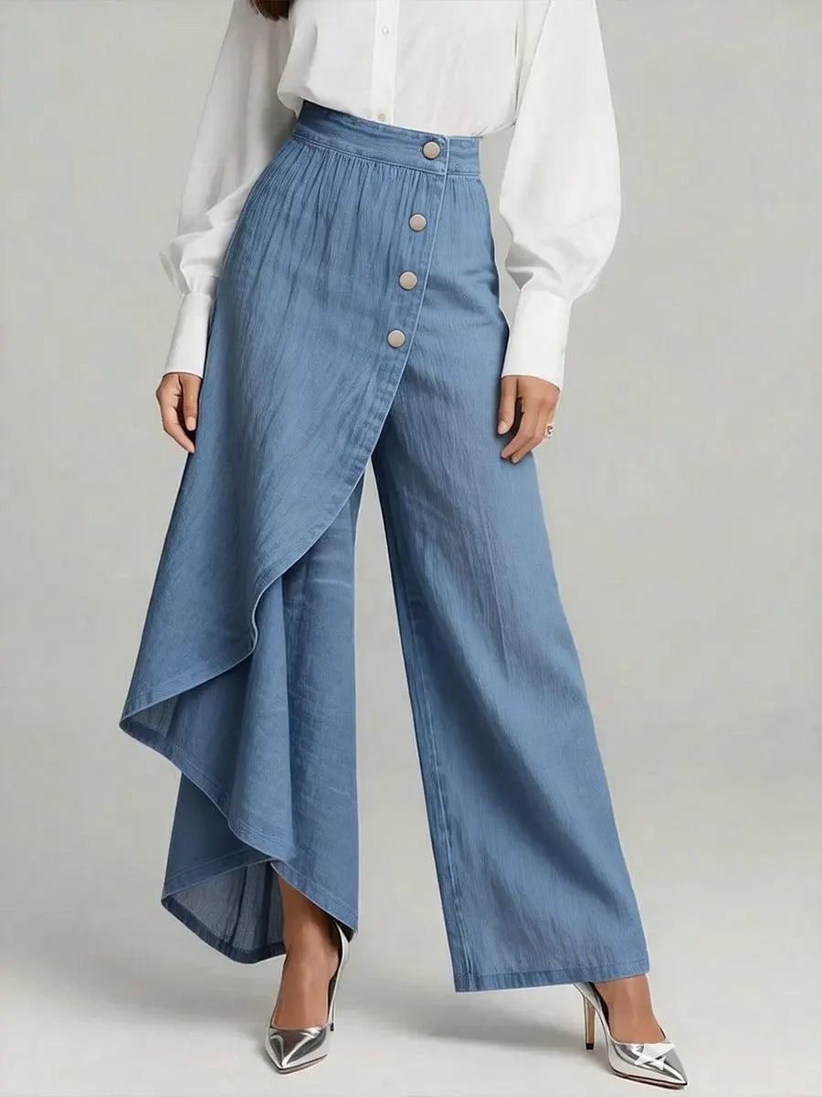 High Waist Ruffle Wide Leg Jeans Pants