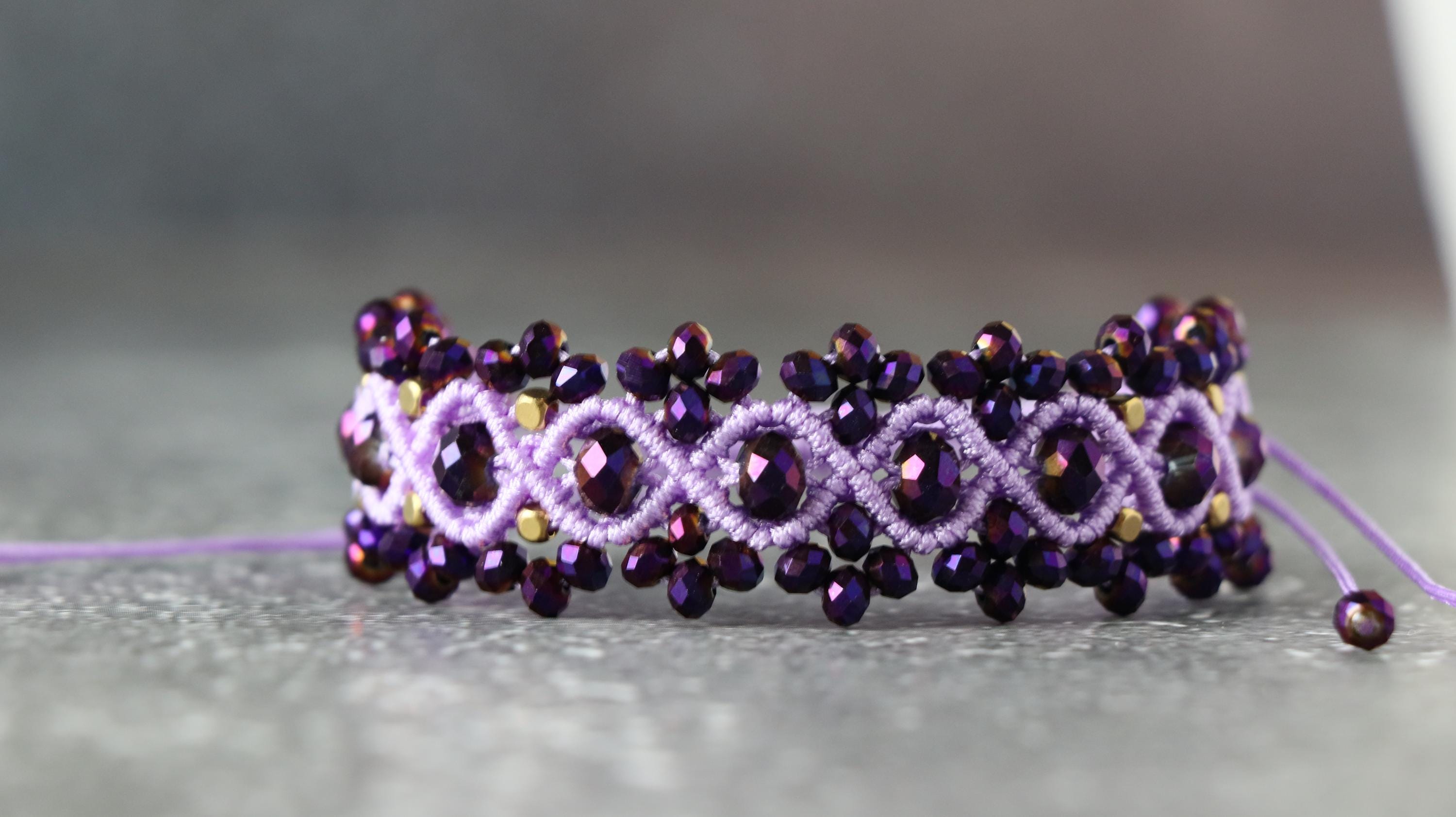 Adjustable Purple Macrame Bracelet for Women