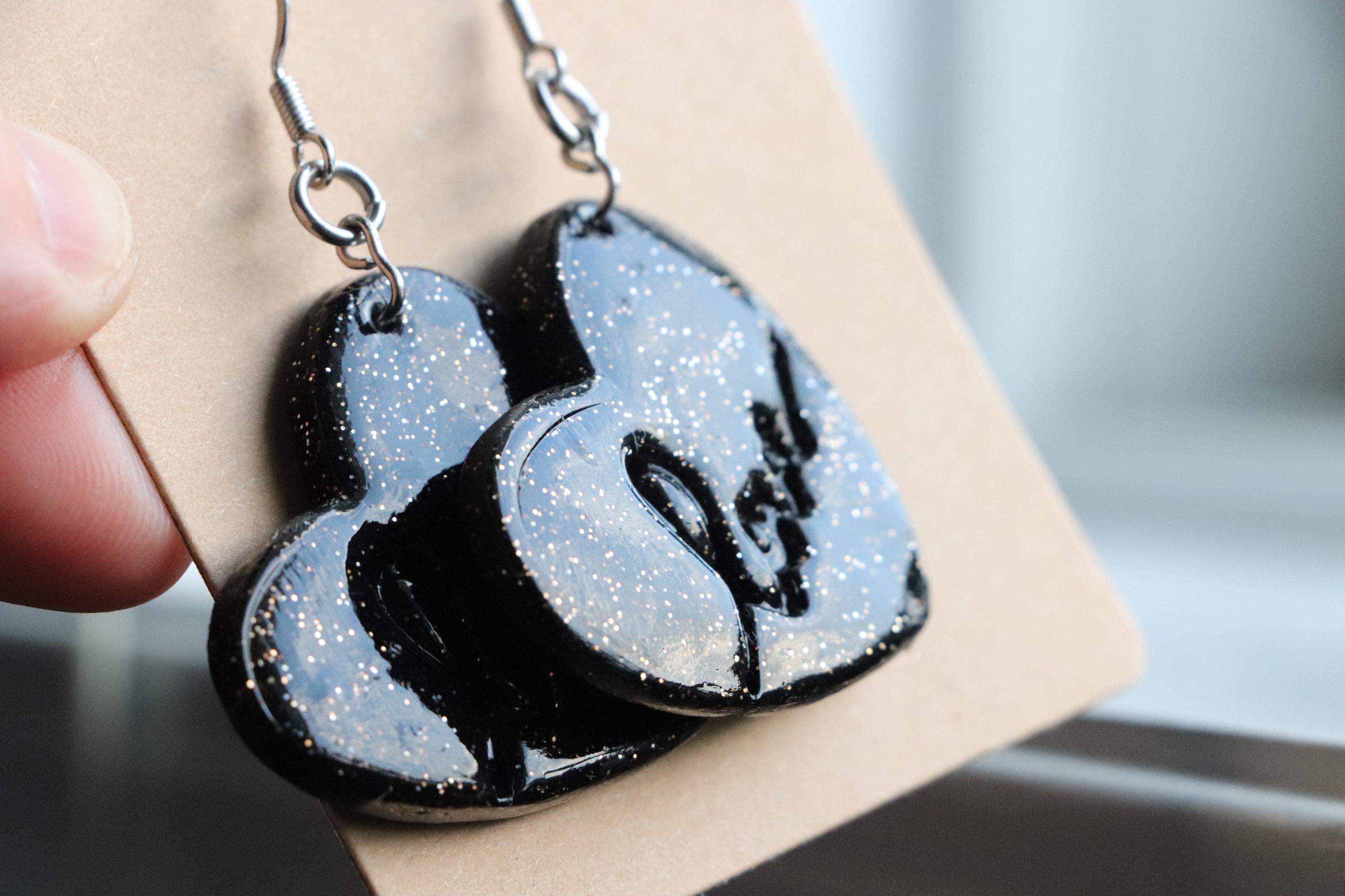 Black Glitter Heart Earrings