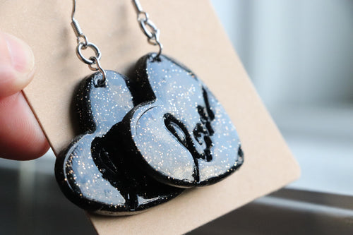 Black Glitter Heart Earrings