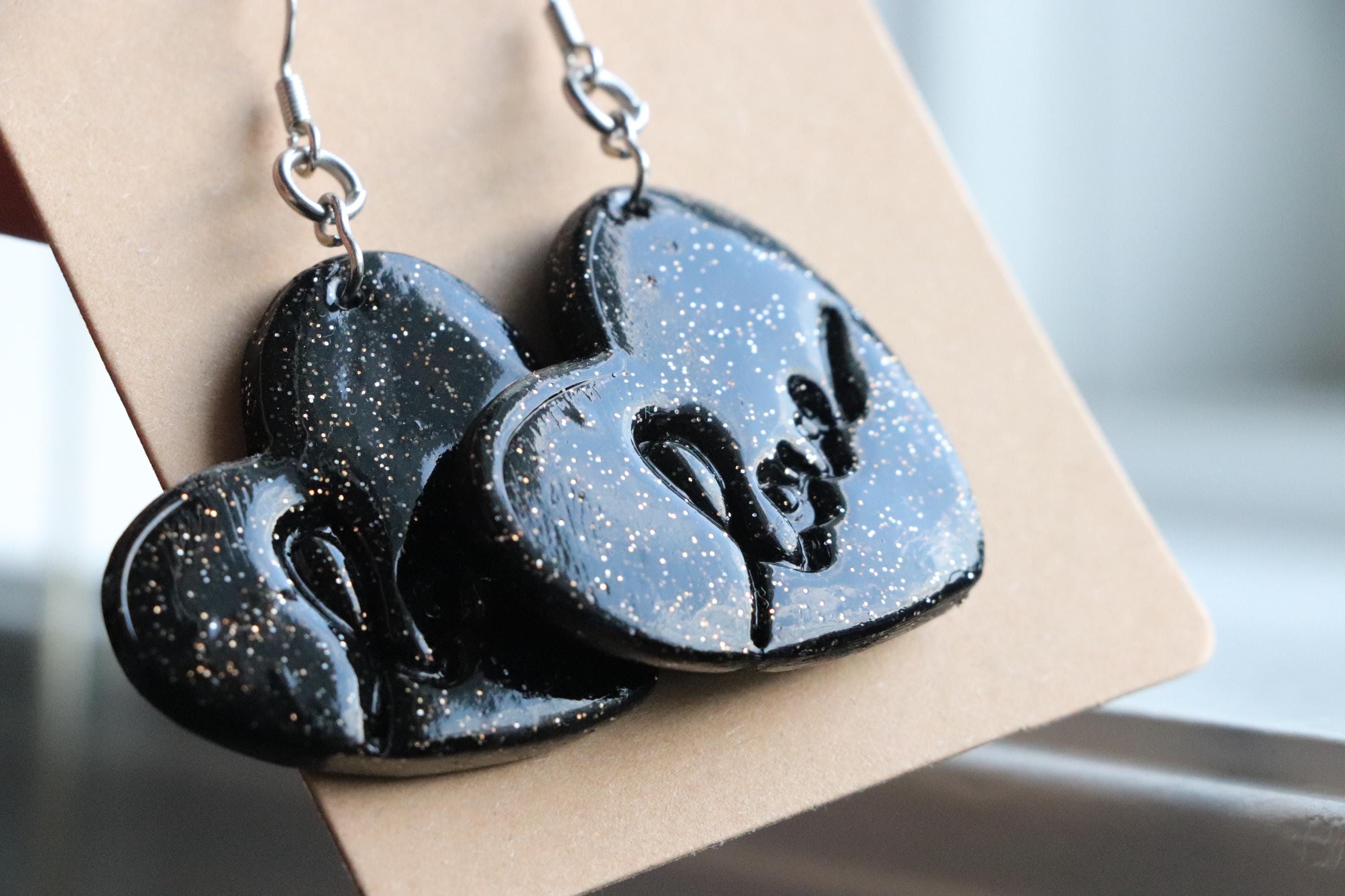 Black Glitter Heart Earrings