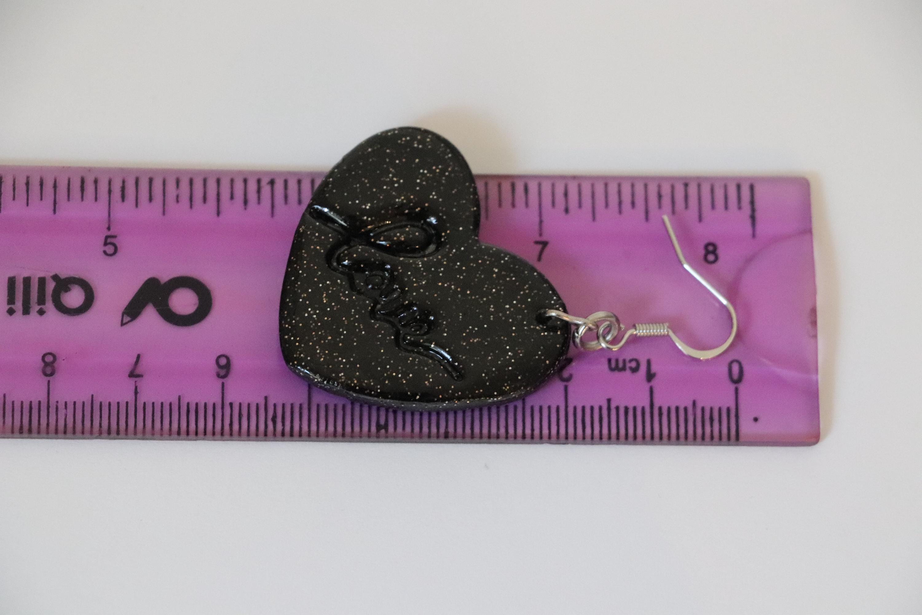 Black Glitter Heart Earrings