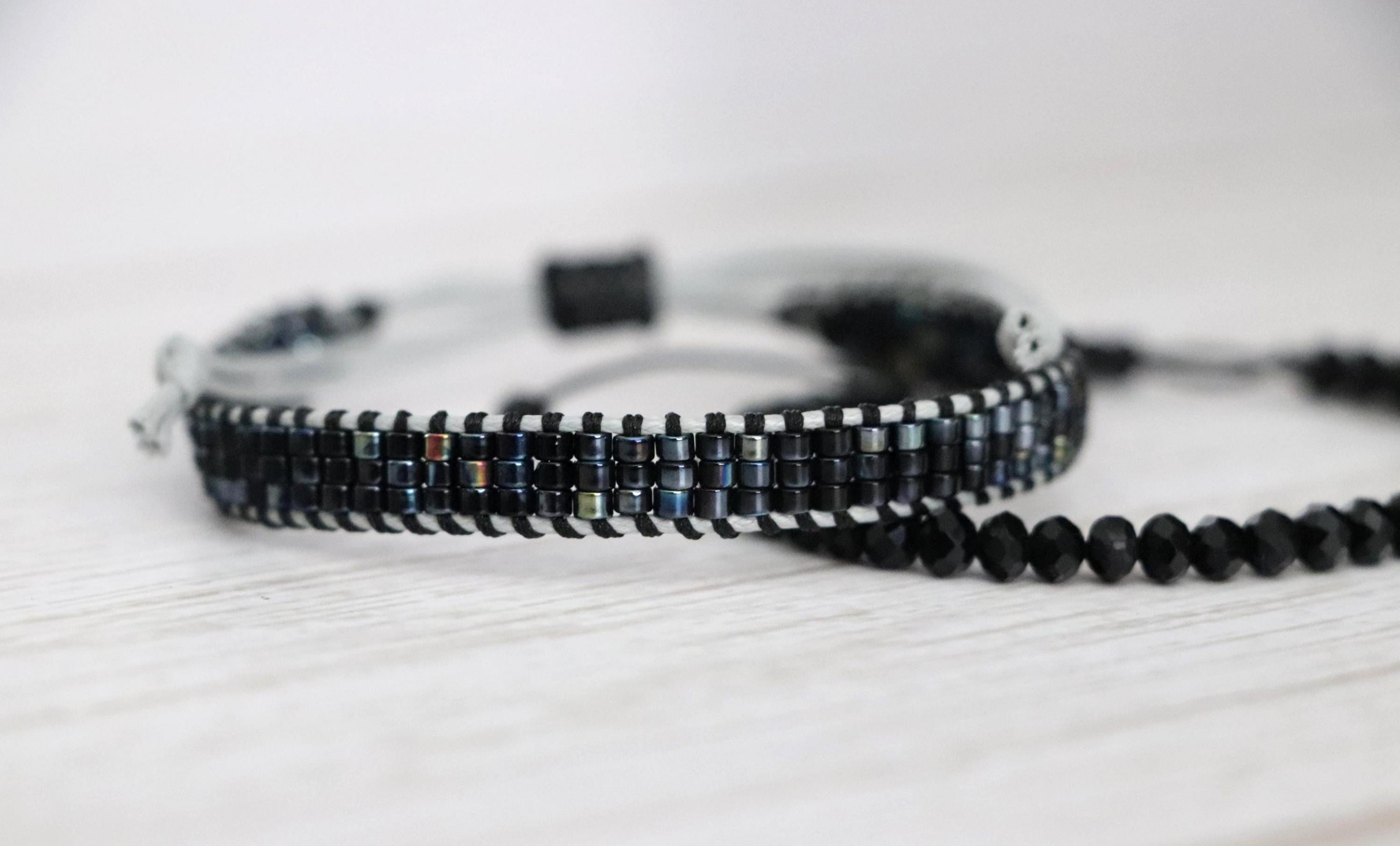 Black Handmade Bracelet Set 11 – Elegant Needlework and Beaded Bracelets