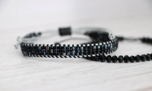 Black Handmade Bracelet Set 11 – Elegant Needlework and Beaded Bracelets