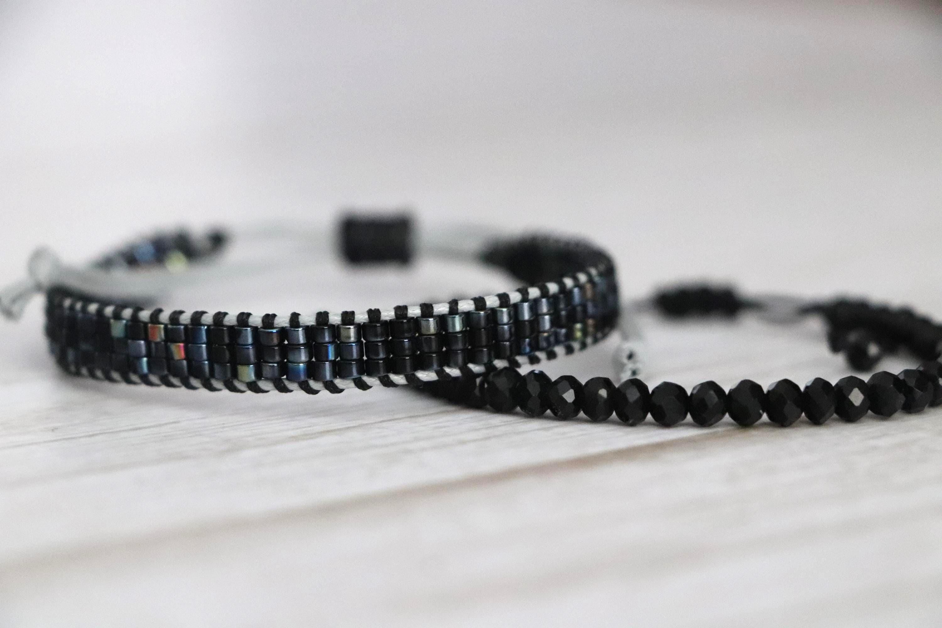 Black Handmade Bracelet Set 11 – Elegant Needlework and Beaded Bracelets