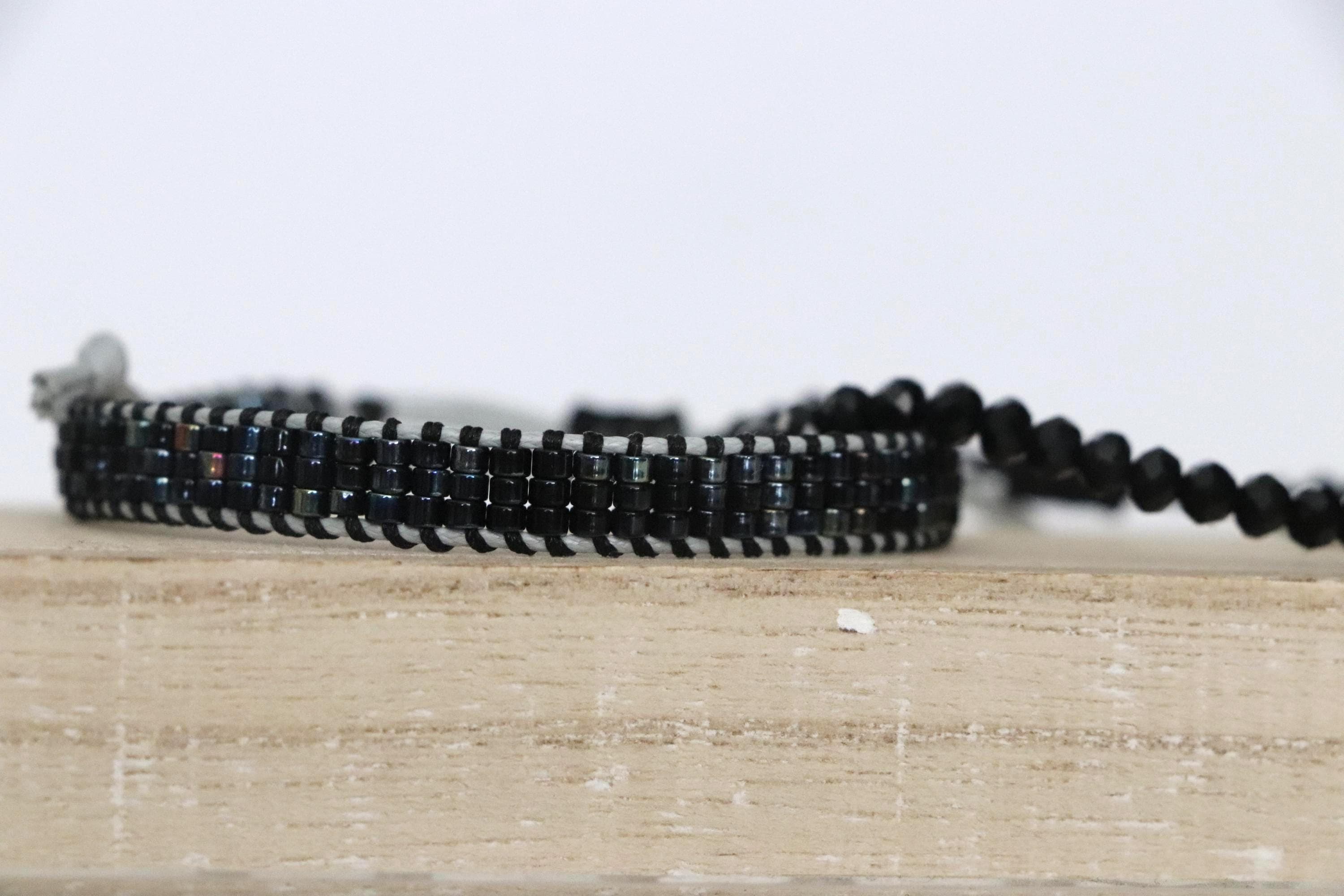 Black Handmade Bracelet Set 11 – Elegant Needlework and Beaded Bracelets