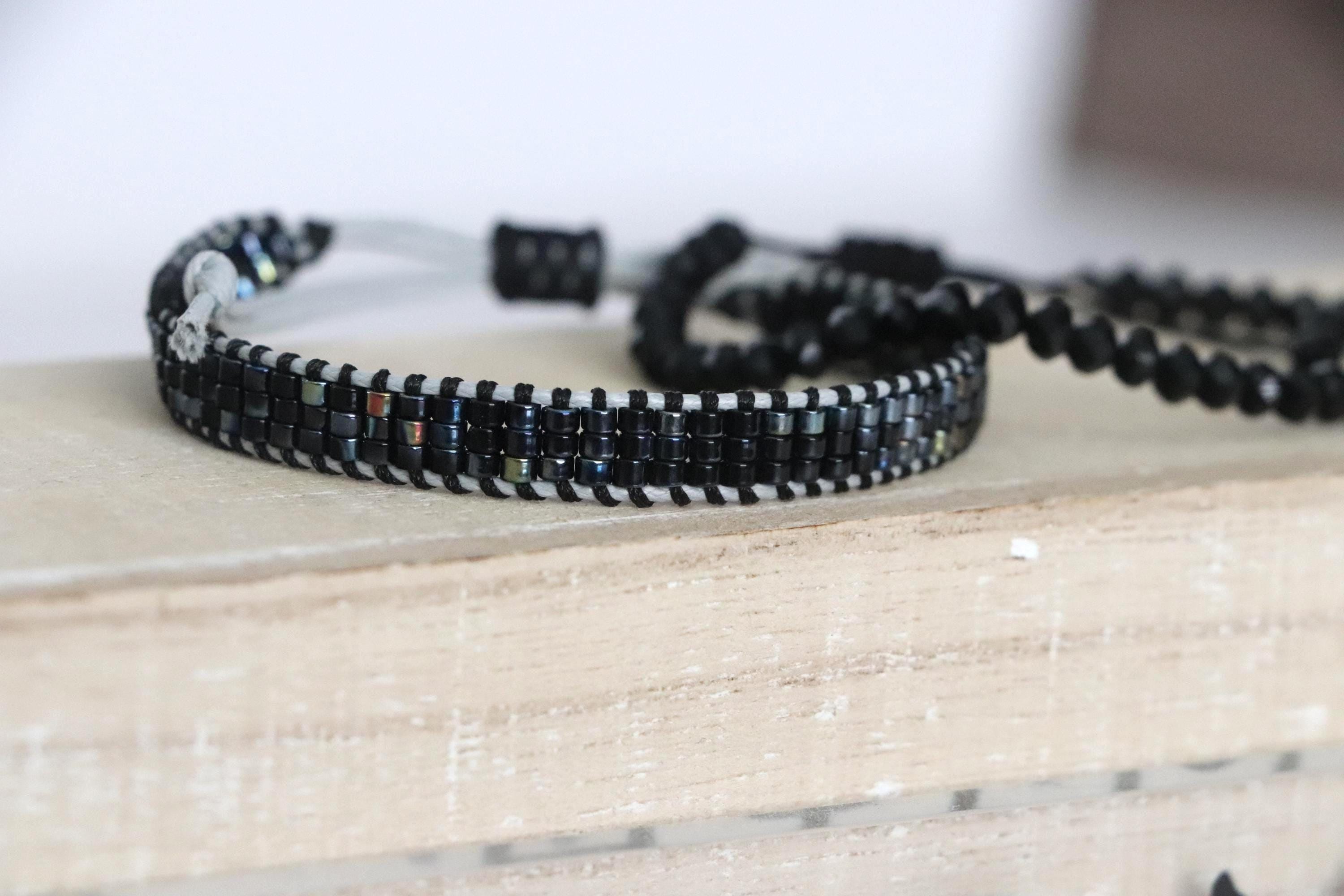 Black Handmade Bracelet Set 11 – Elegant Needlework and Beaded Bracelets